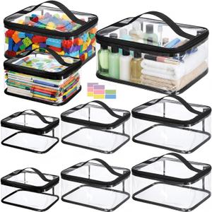 Talltalk 9 Pack 3 Sizes Toy Storage Bags with Labels, Clear PVC Reusable Board Game Storage Containers, Waterproof Toy Organizer Case with Zipper for Building Blocks, Puzzles, Stationery (Black)