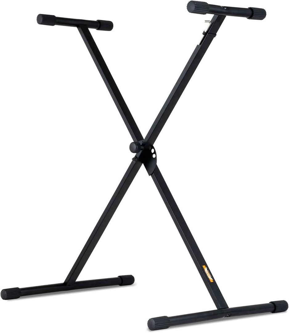 Stage Rocker Single-X Style Classic Folding Keyboard & Digital Piano Stand, Adjustable Width & Height, Durable & Sturdy, Easy to Assemble for Travel/Storage, Sleek Black, Powered by Hamilton(SR524000)
