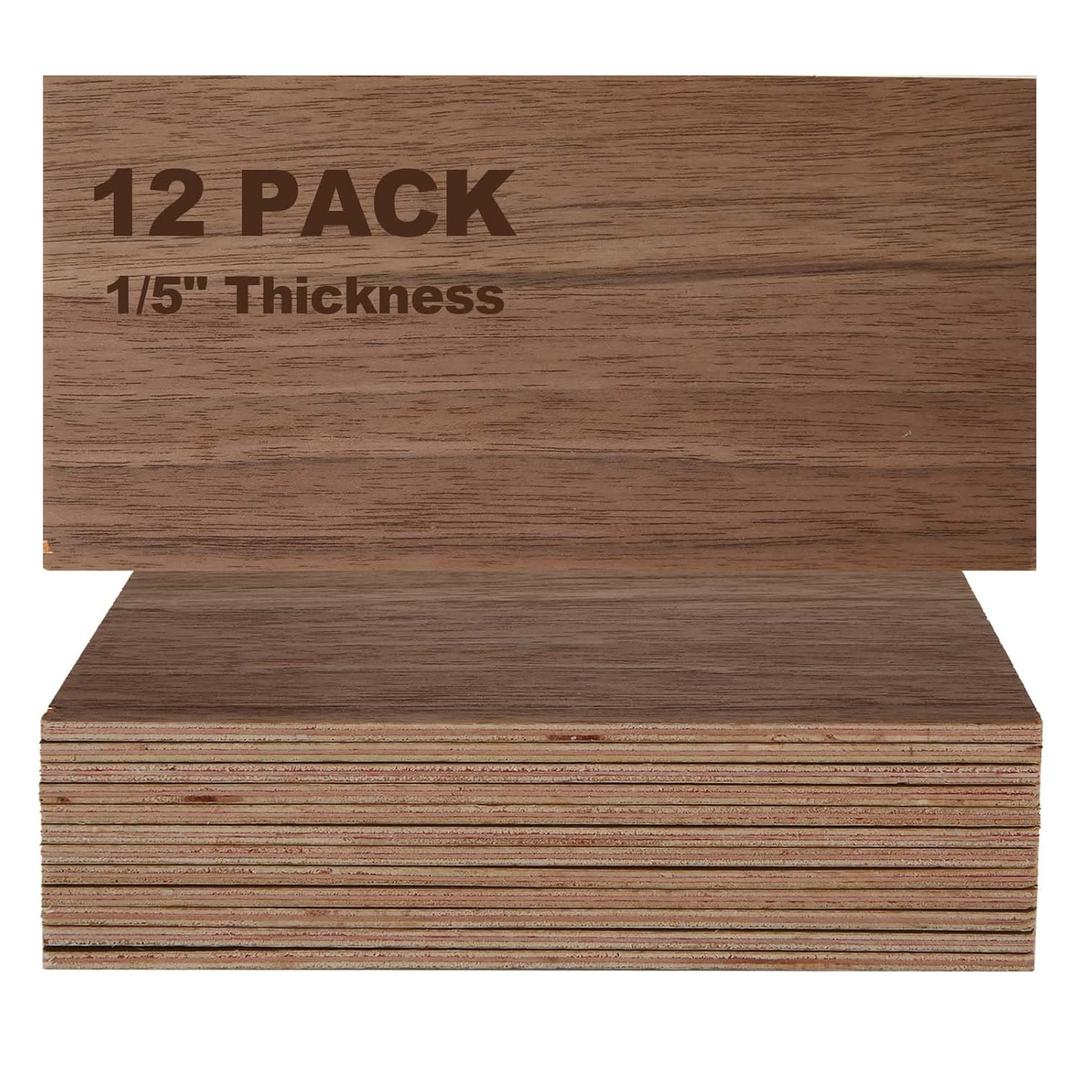 WOPPLXY 12 Pcs 8 x 4 Inch Walnut Wood Sheets, 1/5" Thick Walnut Plywood Sheets, Unfinished Wood for Crafts, Laser Cutting & Engraving, Painting, Craft & DIY Decorations