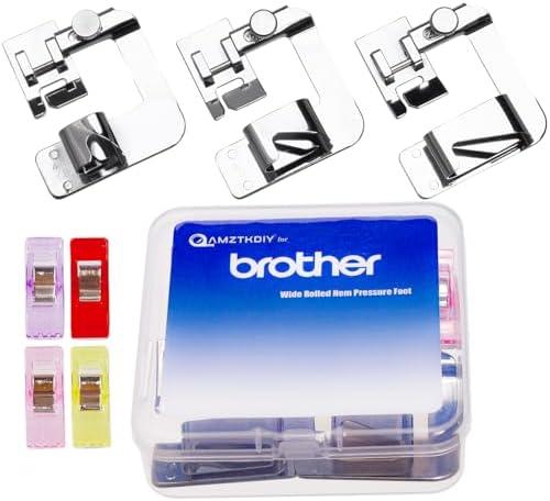 AMZTKDIY 3 Sizes Wide Rolled Hem Pressure Foot Presser Feet Hemmer Foot Set 1/2 Inch, 3/4 Inch, 1 Inch for Brother Singer Sewing Machine Supplies