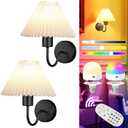 2 Pack Wireless Battery Operated Wall Sconces, RGB Color Changing LED Wall Lights with Remote Control, No Wiring Easy Install Modern Wall Lamps for Bedroom Living Room Hallway (Black)