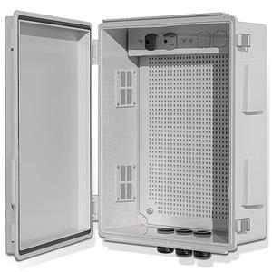 Waterproof ABS Enclosure Cabinet Junction Box, Ventilated Design, Indoor/Outdoor Use, with Mounting Panel, High Power Outlets. (Grey Cover, 15.7"x11.9"x7.2")