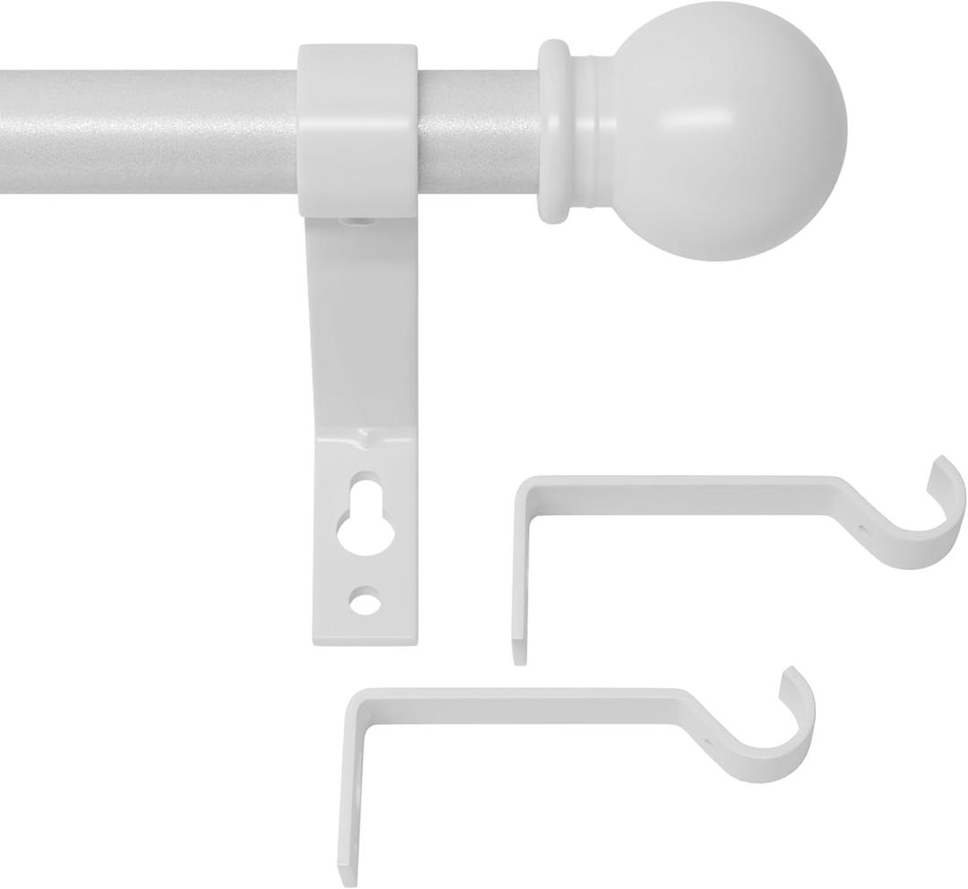 White Curtain Rods for Windows 30 to 62 inch, Splicing Adjustable 5/8 Diameter Curtain Rod Set, Decorative Standard Drapery Rod for Living Room, Heavy Duty Metal Curtain Pole, Easy Install - White