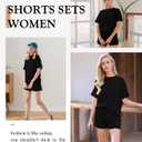 MARZXIN Women 2 Piece Shorts Set 2026 Casual Summer Cruise Outfits Ribbed Loose Short Sleeve Pocket Matching Lounge Sets (Black, M)