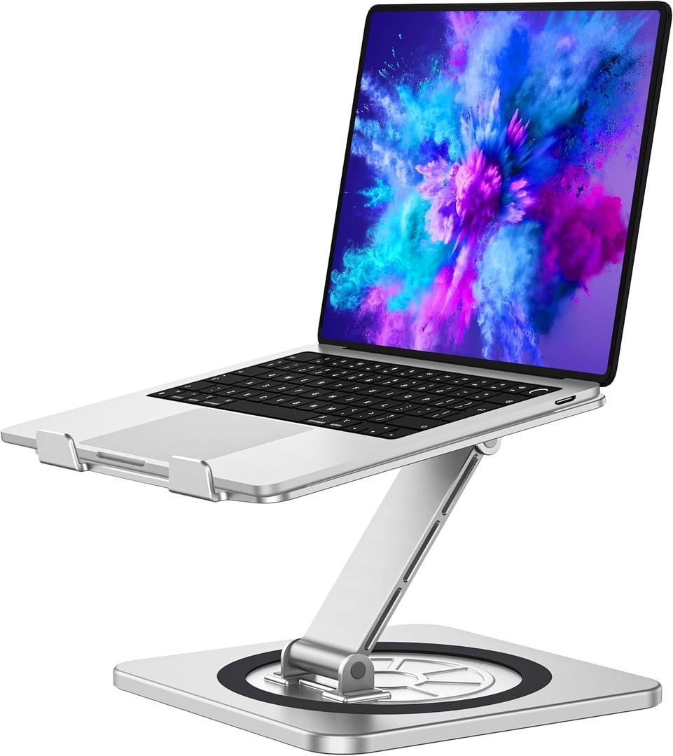 Adjustable Laptop Stand with 360 Swivel Base, Foldable Laptop Riser Holder for Desk, Ergonomic Computer Notebook Cooling Stand Mount, Compatible with MacBook Air Pro, Dell XPS, HP (10-16")