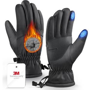 -10 Winter Gloves Men Women Made with 3M Insulation & Plush Lining, Windproof & Water-Resisitant Glove for Cold Weather with Touchscreen Fingers, for Running (Small, Grey)
