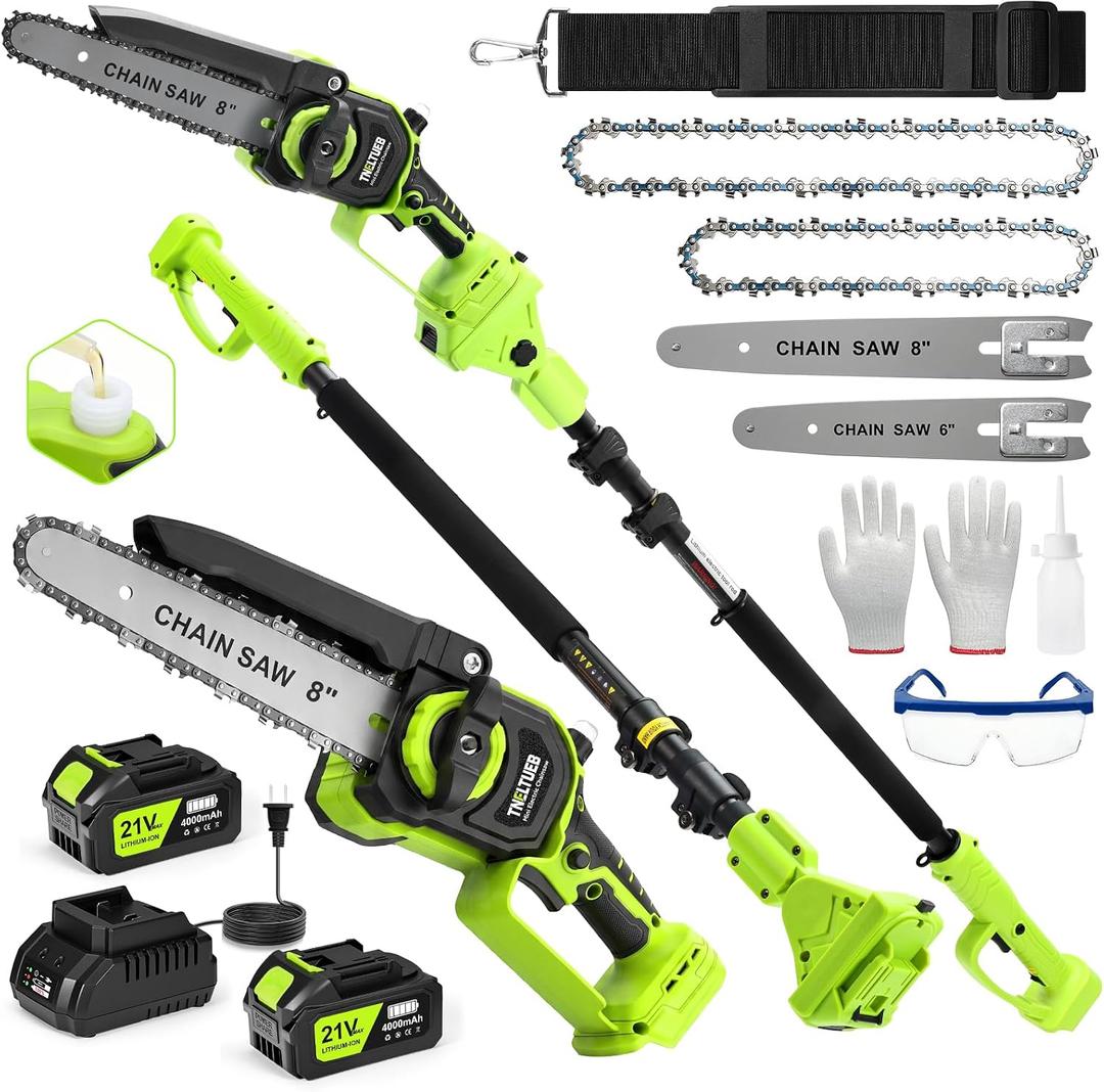 TNELTUEB 4-In-1 Cordless Pole Saw & Mini Chainsaw, 1000W Brushless Motor