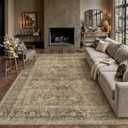 8x10 Area Rug Brown Vintage Distressed Carpet | Washable, Non Slip, Soft Low Pile, Indoor Retro Rugs for Large Living Room, Dining Room, Bedroom