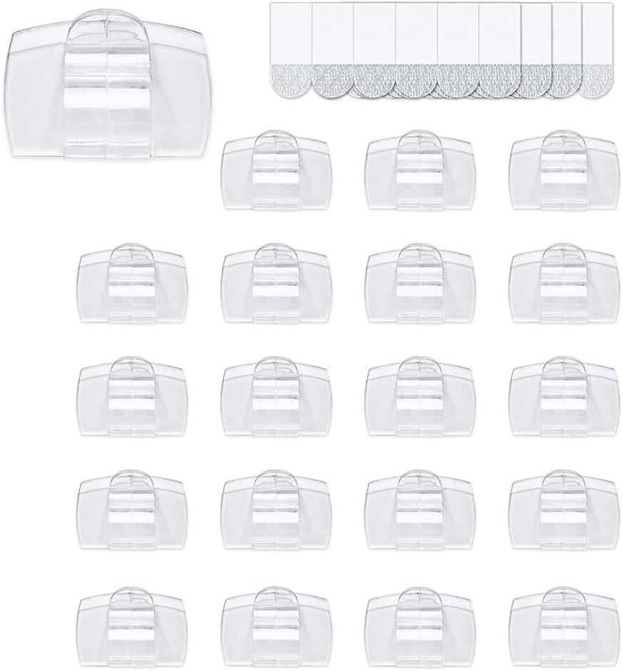 Indoor Large Clear Cord Clips with Adhesive Strips- Wall Hooks 40 Clips+ 48 Strips, Damage-Free Design