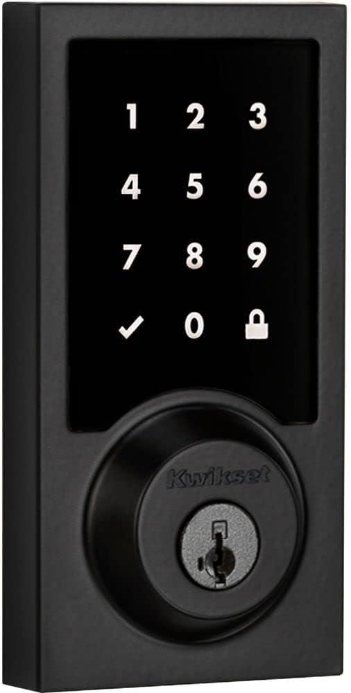 Kwikset 916 Keyless Entry Touchscreen SmartCode Electronic Deadbolt Smart Lock Featuring SmartKey Security and ZigBee 3.0 Technology in Contemporary Matte Black, Zigbee Hub Sold Separately