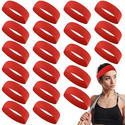 Hotop 20 Pcs Sport Stretchy Headbands for Girls Women Non Slip Soft Fabric Elastic Headband Bulk for Yoga DIY Team Gifts(Red)