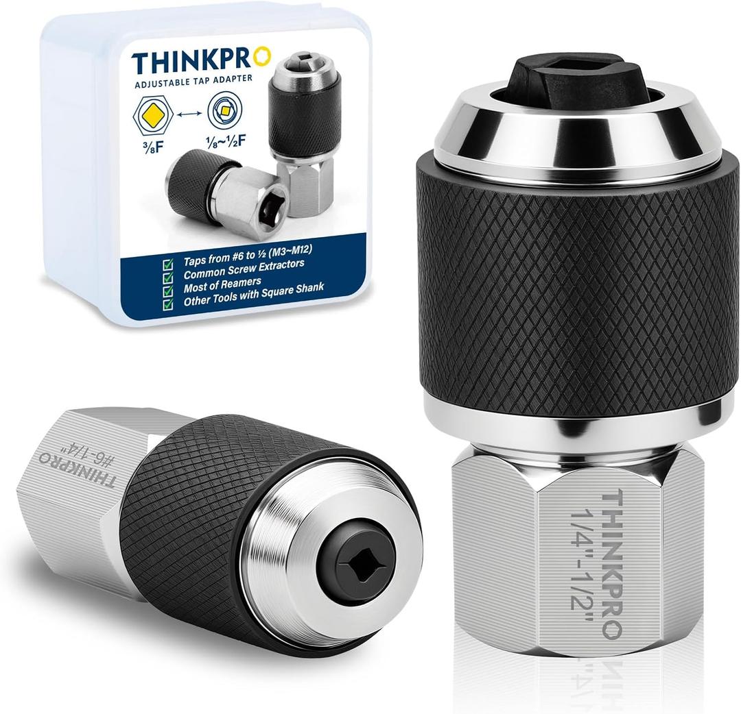 Ratcheting Tap Socket Set 2pcs with Adjustable Jaws, Hex Drive & 3/8" Drive Dual Drive, Tap Holder for Tight Spaces, Compatible with Taps, Reamers, Screw Extractors (#6-1/2")​,Cr-Mo Steel