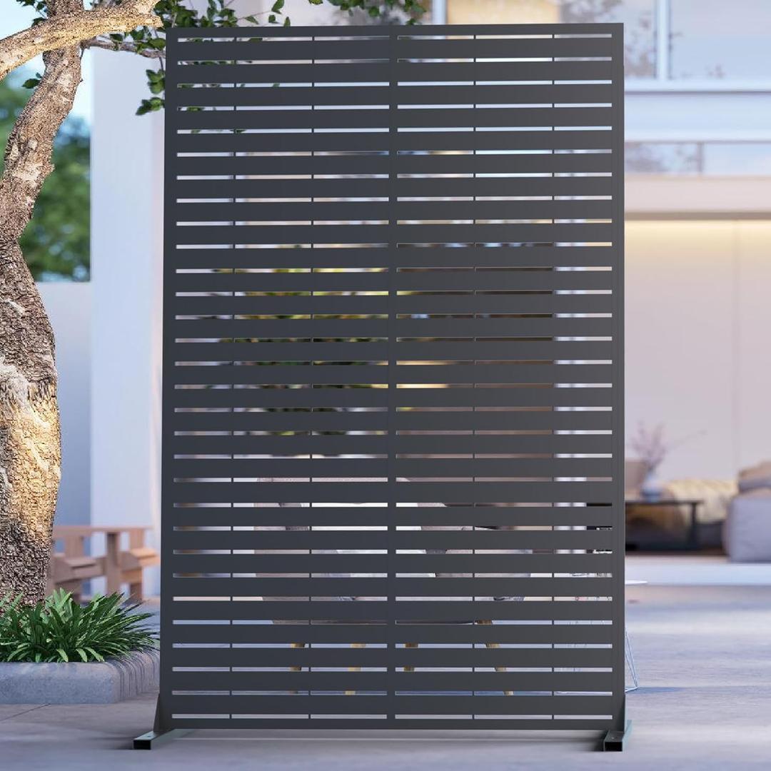 6FT Outdoor Metal Privacy Screen Decorative Privacy Fence and Room/Garden Divider, Weather-Resistant Freestanding Panel with Stand, Durable Steel for Patio, Garden, Balcony, or Backyard