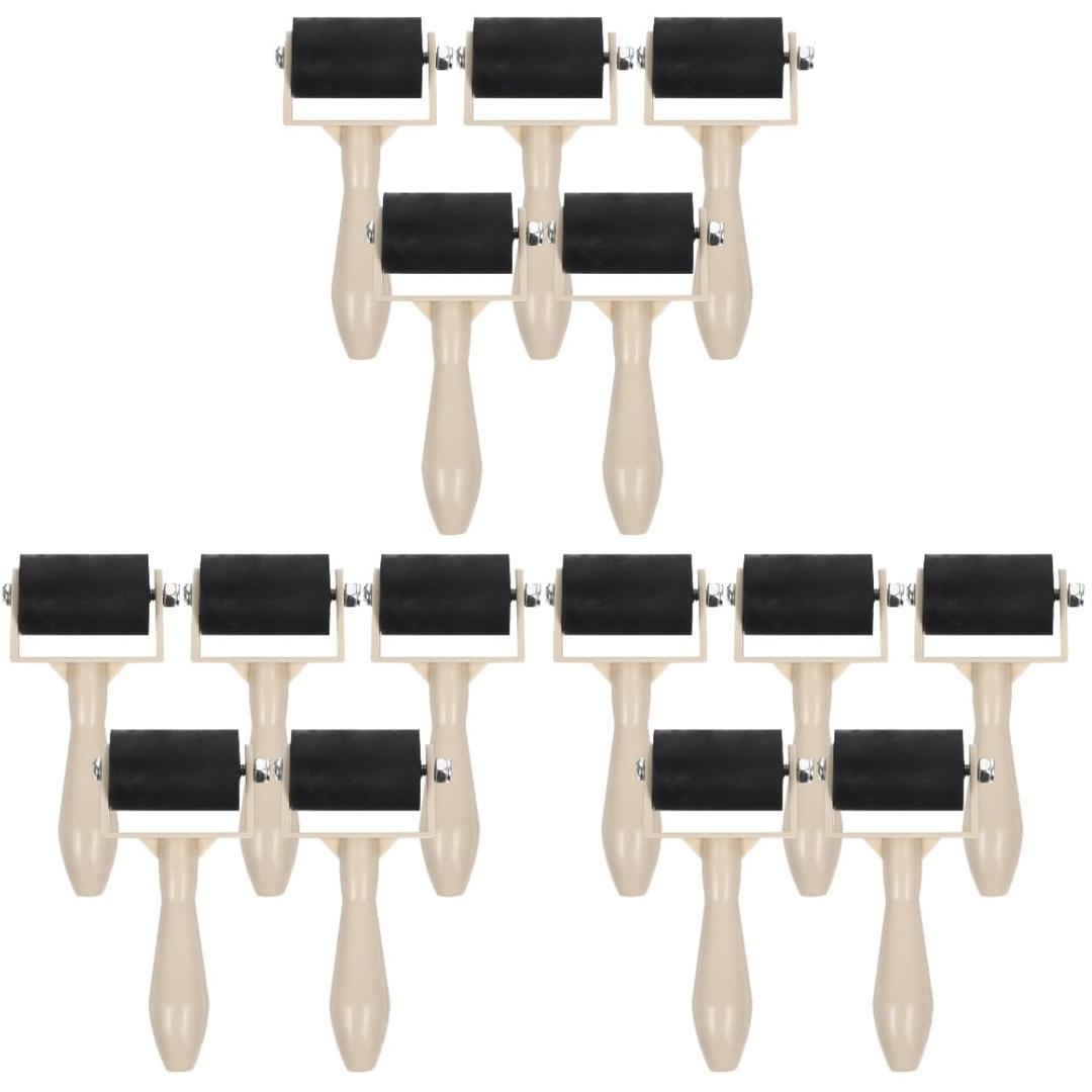 MAGICLULU 15Pcs Small Rubber Brayer Roller for Printmaking - 3.7" Mini Inking Rollers Bulk for Art Crafts, Gelli Plate, Lino Block Printing & Stamping, Professional Inking Brayers for Kids & Adults