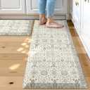 Collive Kitchen Mats for Floor 2 Piece, Cushioned Anti Fatigue Mat Beige Floral Rugs Non Slip Waterproof Sink Rug, Memory Foam Comfort Standing Desk Mat for Laundry, Home Office