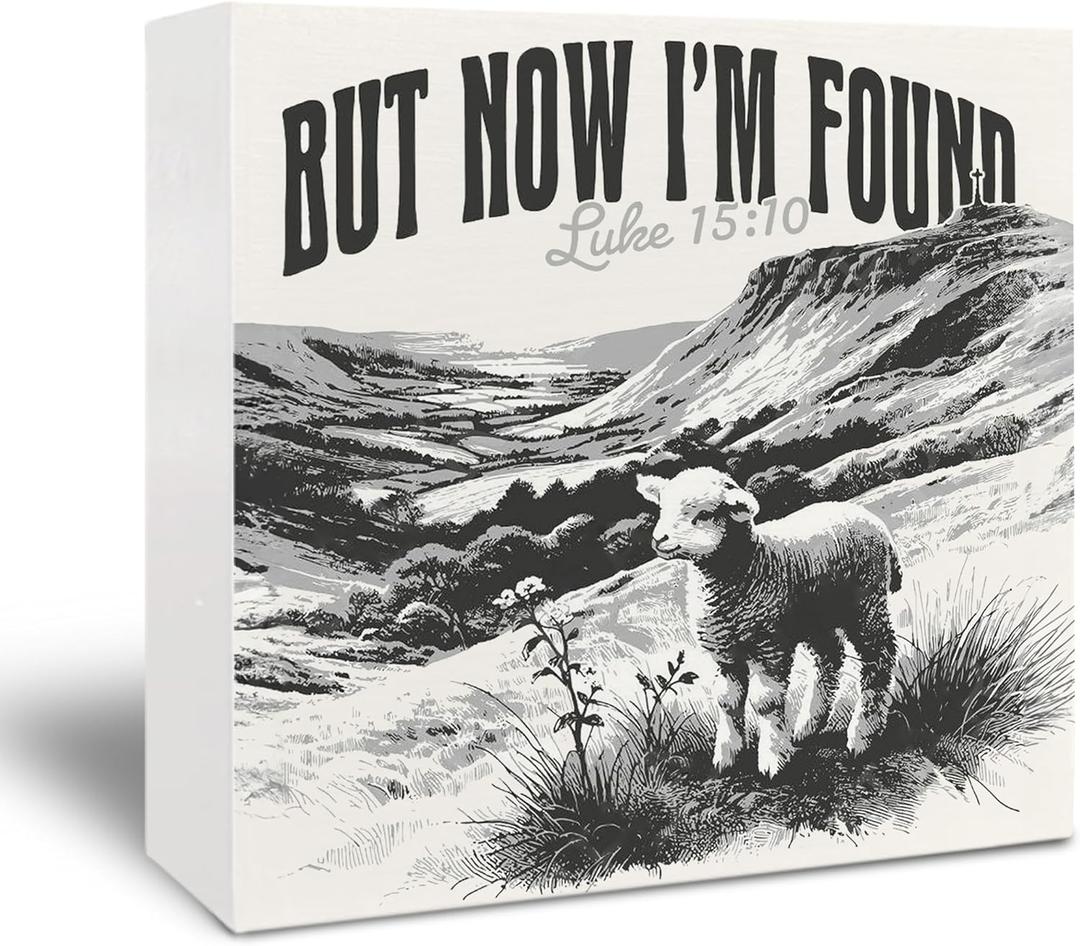 Christian Western Wooden Sign - Religious Western Decor, Inspirational Bible Verse Gifts, Christian Tabletop Shelf Bathroom Desk Decor 5x5 Inch, Luke 15 10,, Sheep