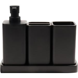 YMXYJM Bathroom Accessories Set, 4 Pcs Bathroom Accessory Set, Soap Dispenser, Toothbrush Holder, Qtip Holder Set, Bathroom Sets Complete, Bathroom Sink Set for Modern Home,Matte Black