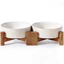 Getstar Elevated Ceramic Dog Cat Bowl Set - 1.8-Cup Raised Feeding Bowls with Non-Slip Wood Stand - Small Pet Dishes for Food and Water - Ideal for Cats and Puppies