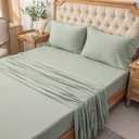 PURE ERA Jersey Knit 4pc Bed Sheet Set 100% T-Shirt Cotton Super Soft Comfy Breathable Fits Mattress Up to 20" Extra Deep Pocket (Solid Sage Green, King)
