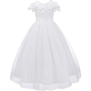 Bow Dream Tulle 3D First Communion Dresses Wedding Pageant Flower Girl Dress Ivory White (6)