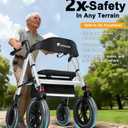 Rollator Walker with Seat,12" Front Wheels 10" Rear Rolling Walker, Extra-Wide Heavy-Duty Rollator Walker with Seat and Brakes for Seniors and Adults Bariatric with Large Aluminum (Blue)