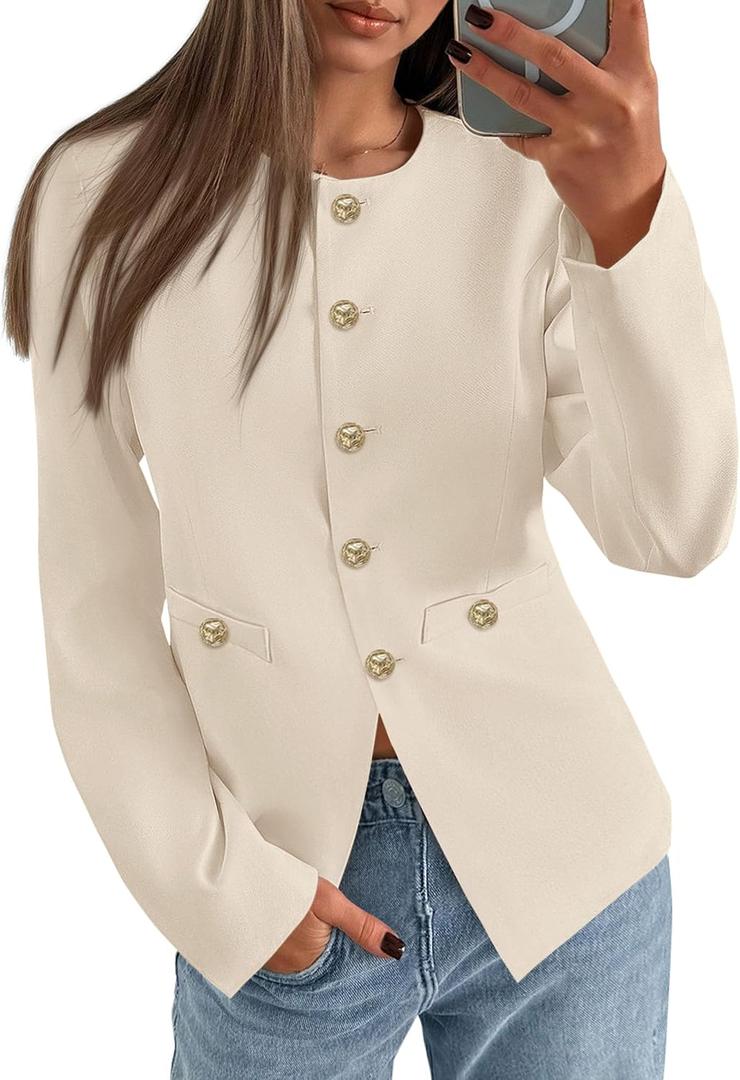 PRETTYGARDEN Women's 2026 Fall Blazers Button Down Fitted Lightweight Dressy Work Suit Jackets Trendy Business Casual Outfits
