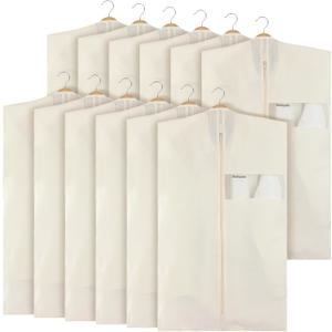 Aliceset 12 Packs 24 x 40 Inches Cotton Garment Bags for Hanging Clothes, Canvas Suit Bags for Clothes Coats Jackets Shirts Closet Storage Travel Gusseted Hanging Garment Cover