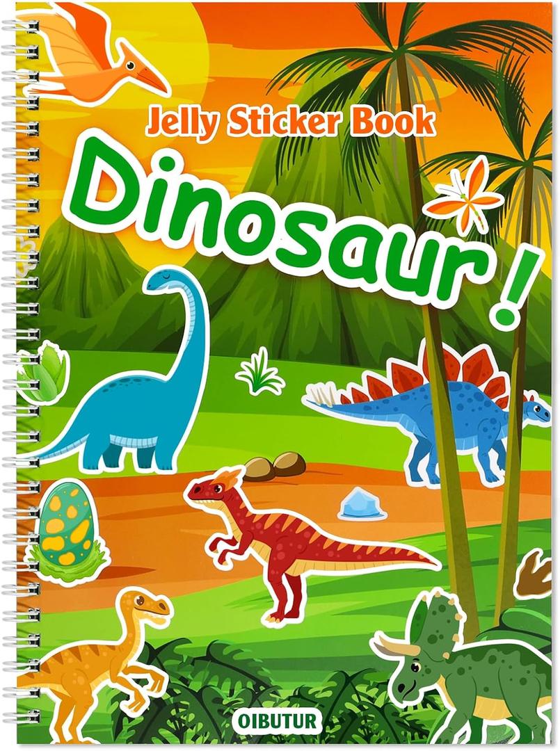 Reusable Sticker Book for Kids 1-3, Jelly Sticker Books for Toddlers 2-4 Years, Dinosaur Stickers for Kids, Toddler Stocking StuffersTravel Essentials Plane Activities (Dinosaur)