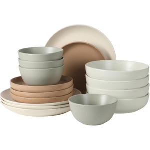 Gibson Elite Leeds Court Plates and Bowls Sets, 16-Piece Stoneware Dinnerware Sets, Assorted Colors, Round Speckle Reactive Glaze Dish Set