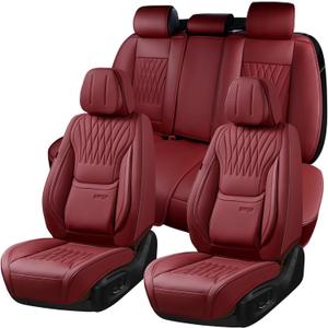 Full Set Car Seat Covers (Front & Rear) | Leatherette Protectors | Universal Fit for Sedans, SUVs, Trucks (WineRed)