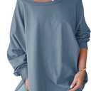 Tankaneo Womens Oversized Off The Shoulder Tops Long Sleeve Trendy Casual T-Shirts Side Slit Loose Fit Tunic Shirts, X-Large