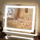 FENNIO Vanity Mirror with Lights 22''x18'' Makeup Mirror with Lights,Lighted Makeup Mirror with 10X Magnification and USBSmart Touch Screen with 3-Color Lighting,DimmableSquare White