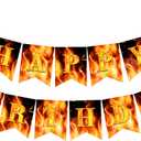 Cheereveal Flame Birthday Party Decorations, Flame Happy Birthday Bunting Banner, Fire Truck Fireman Firefighter Themed Party Supplies