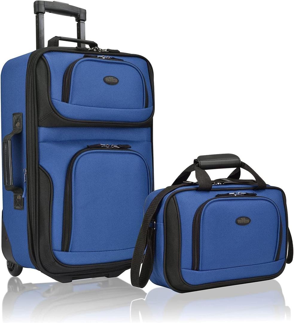 U.S. Traveler Rio Lightweight Softside Rolling Carry-on Suitcase, 2-Wheel Set, Royal Blue, 21"/14"