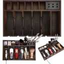 Barber Organizer Station, Wooden Multi-Functional Barber Accessories Storage Tray, Adjustable Multi-Slot Hairdressing Tool Storage Station Suitable for Hair Salons, Home Use, and Pet Shops