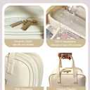 Travel Makeup Bag Skin-feel Leather, Large Capacity Cosmetic case for Women, Waterproof Portable Make up Organizer with Divider and Handle for Toiletries, Beauty Essentials (Beige)