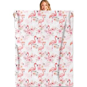 Cute Flamingo and Floral Throw Blanket,60x80in,Soft,Lightweight Flannel,Tropical Flower Blankets - Gifts for Kids Women Girls,for Couch Office Travel,Home Living Room Modern Summer Decor