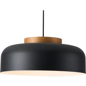 Modern Large Pendant Light Fixture, 17.7 inch,Natural Wood Cap, Matte Black Finish, Simple Pendant Lighting for Kitchen Island, Dining Room, Table