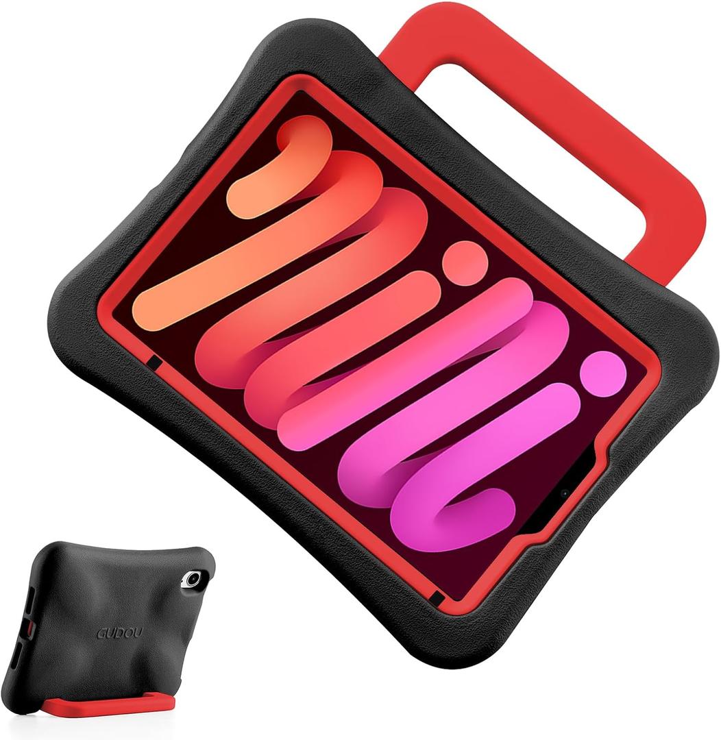 Kids Case for iPad Mini 7 (A17 Pro) 2024 /iPad Mini6 2021, Light Weight Heavy Duty/Shockproof/Drop Proof with Handle/Kickstand, Child Friendly Cover for iPad Mini 7th/6th Gen 8.3inch (Red)