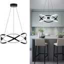 Mayful Modern LED Chandelier, Black Pendant Light, Adjustable Height Chandeliers with Circular Ring Shape, Modern Chandeliers for Dining Room Kitchen Island Living Room Bedroom, 6000K Daylight