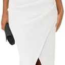 Fisoew Womens Halter Neck Party Dress Sleeveless Slit Textured Backless Sim Fit Ruched Sexy Midi Cocktail Dresses M/L
