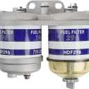 Double Fuel Filter Assembly Compatible With Ford Tractor Vehicle 2000 2600 2610 2910 3000 3600 3610 4600 4610 5000 7600 New Holland NH Universal With Glass Bowl, Replaces# 7111-296 EBPN9N166AA (Dual Double Style)
