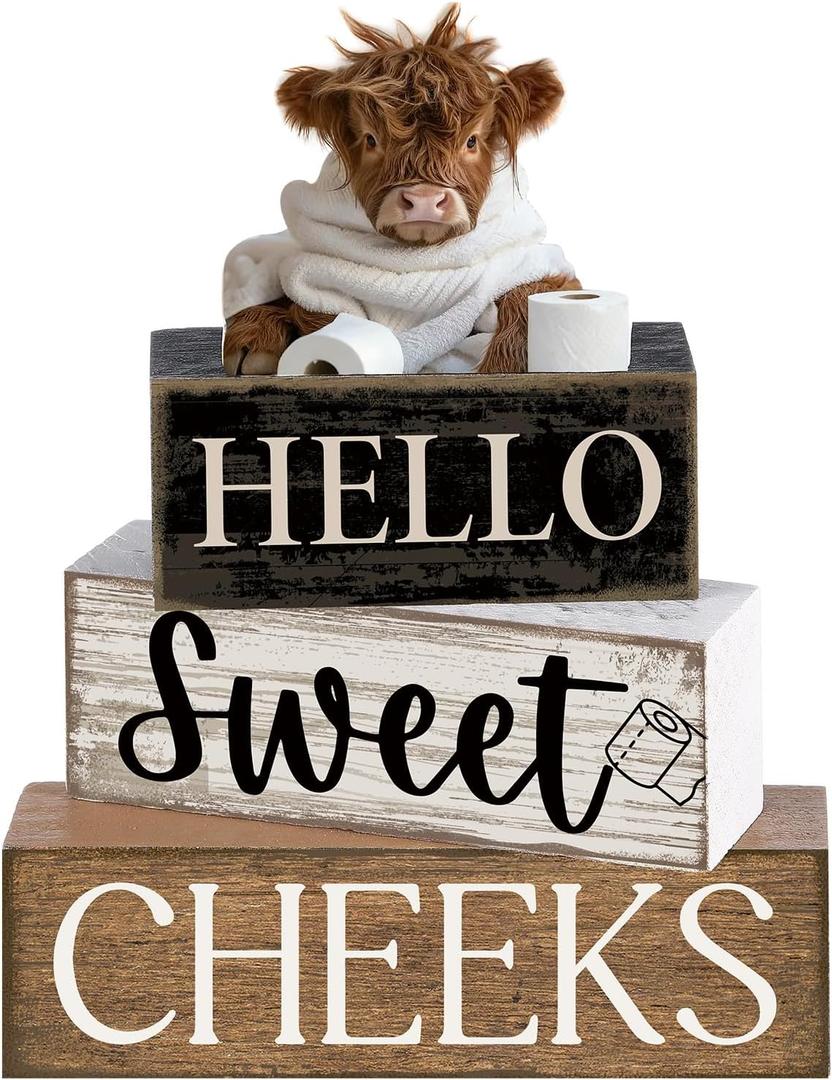 4 Pcs Highland Cow Bathroom Decor Farmhouse Bathroom Decor and Accessories Highland Cow Table Centerpiece Western Hello Sweet Cheeks Decoration for Home Office