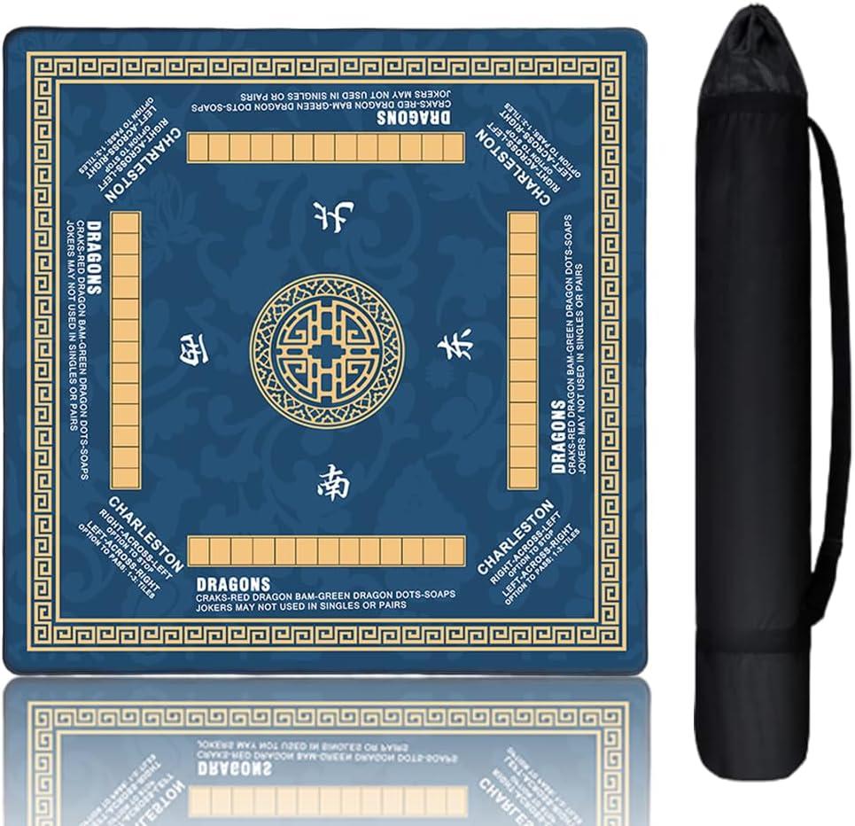 Aucuda Mahjong Mat Noise Reducing with Rules, 33.5x33.45 Inch Non-Slip American Mah Jongg Table Set Cover with Travel Bags, Thanksgiving Party Poker Card Games Board Waterproof, 2025 Version. (Wave)