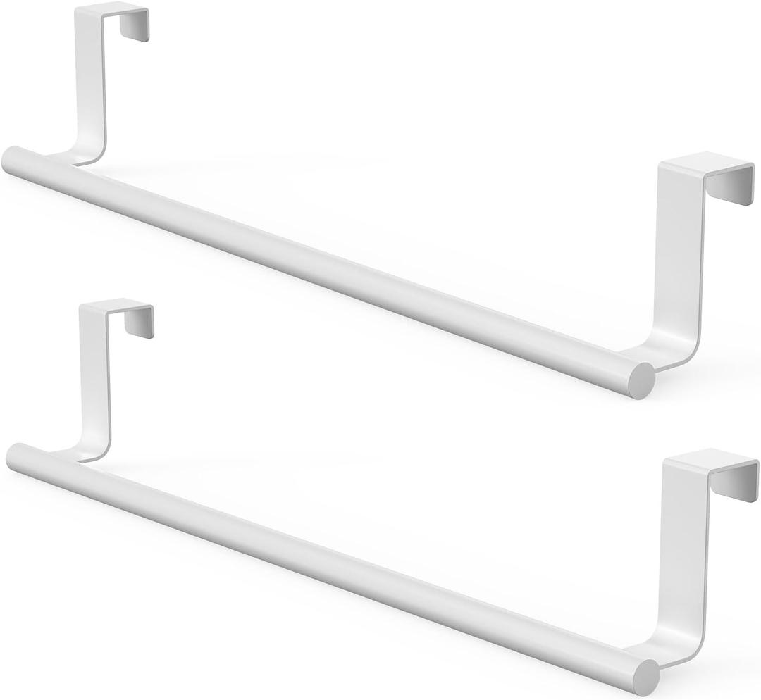 Over-Cabinet Door Towel Rack, 14-inch Extra-Long Stainless Steel Bar for Kitchen & Bathroom Cabinets (NOT for Room Doors), Fits Cabinet/Wardrobe Doors up to 0.8", 2 Pack, White