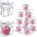 Novabright 24 Pcs Mini Clear Gifts Boxes with Bow 2.3x2.3x2.3 Inches Plastic Individual Wedding Cupcake Boxes for Baby Shower Birthday Candy Snack Treats Party Favors Decorations