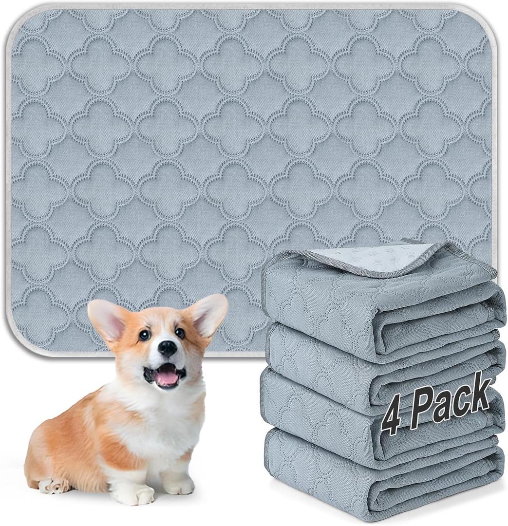 Washable Pee Pads for Dogs - 4 Pack Reusable Pee PadsWaterproof Puppy PadsPet Training PadsSuper Absorbent with Dog Paw Shape Non-Slip Backing (Light Grey, 18" X 24" - 4 Pack)