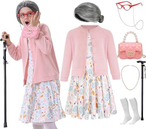 ZeroShop 100 Days of School Kids 100 Day Old Lady Costume Girls Granny Dress up 100 Year Grandma,4 Pink