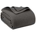 100% Cotton Blankets for Bed - Waffle Weave Blankets for Summer, Lightweight and Breathable Soft Woven Blanket for Spring (Dark Grey, Queen (90" x 90"))