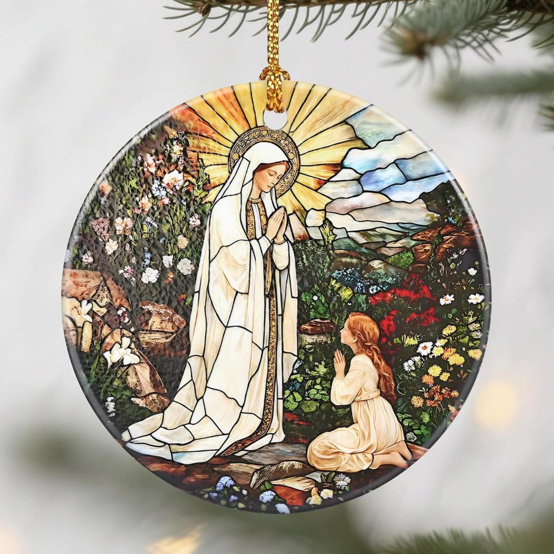Lady of Lourdes Christmas Ornaments: Christmas Tree Ornaments, Virgin Mary Religious Holiday Decor, Catholic Home Decor, Stocking Stuffers, Gift Ideas, Religious Gifts & Faith Gifts for Christian (Nativity Design 4)